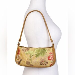 Beaded Floral Shoulder Bag Tan Trim Tropical Y2K Mini Purse